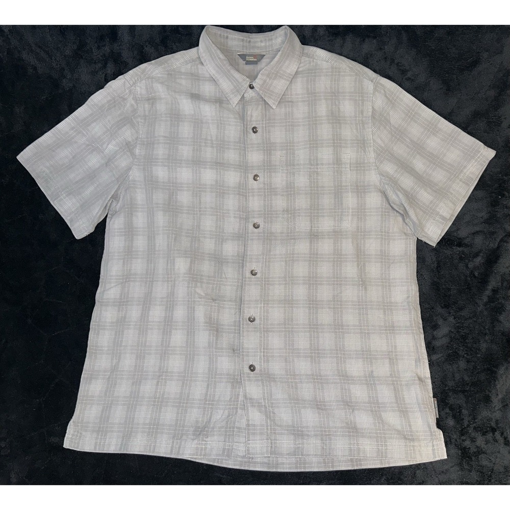 Royal Robbins Travel Shirt Mens Large Modal Blend Relaxed Fit Gray Plaid Hiking